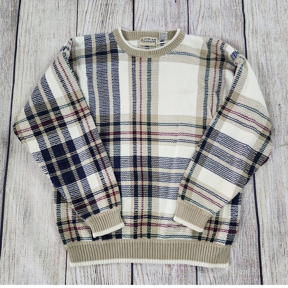 Vintage 1990s Cotton Traders Size Medium Knit Colorful Mens pullover Sweater
